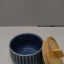 Lunavita Salt Cellar Keeper with Bamboo Lid, 14oz Big Capacity Ceramic Sugar Bowls Pepper Box, Crackle Glaze Seasoning Container Condiment Pot for Kitchen (Blue Color)