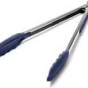 Doosu Kitchen Tongs for Cooking - 600F Heat Resistant Food Tong with Non-Scratch Silicone Tips, Heavy Duty Stainless Steel Locking Tong for BBQ, Grilling Steak, Serving Salad Pasta (12in, Navy Blue)