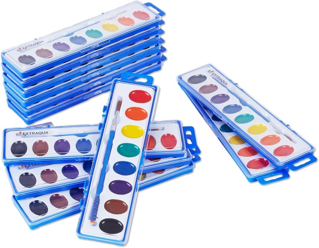 Watercolor Paint Sets for Kids - Bulk Pack of 12 with 8 Washable Paint & Brush - Perfect Kids Painting Set for Classrooms, Party Favours & Creative Fun