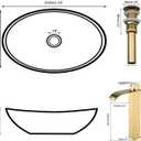 Gold Bathroom Vessel Sink Combos Faucet And Drain Set 24x14 Inch Oval Ceramic Basin Bowl Above Counter Bowl Sinks For Bathrooms Boat Shape Vessel Sink Gold Bathroom Sink Bowls