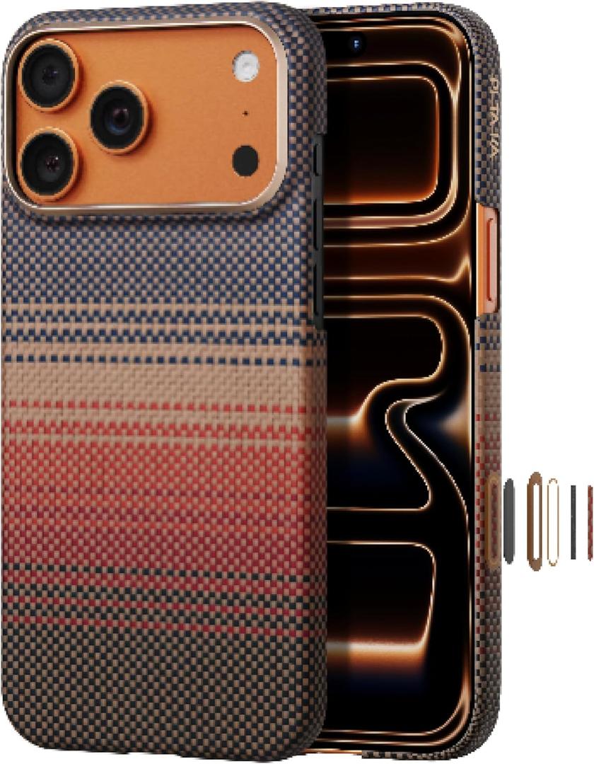 pitaka for iPhone 17 Pro Case 6.3" with Camera Control Button, Compatible with MagSafe, Ultra-Slim Case with Caseless Touch Feeling, 1500D Aramid Fiber Woven, Sunset