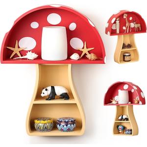 Fungi Fun Floating Mushroom Shelf, Fun & Whimsical Wall Decor for Nursery, Bedroom, Kitchen & Bathroom, Unique Wall Shelves for Living Room - Adorable Mushroom Stuff & Room Decor, Ideal for Gifts