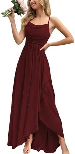 VOUIAO Women's Formal Evening Gown Elegant Long Prom Dress Summer Wedding Guest Party Cocktail Bridesmaid Maxi Dress, XS, #0 Wine Red