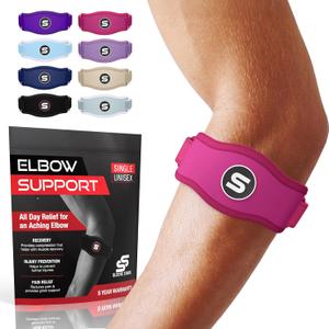Sleeve Stars Tennis Elbow Brace for Women - Adjustable Tennis Elbow Strap, Golfers Elbow Brace for Men, Counterforce Brace for Tendonitis Relief, Fits 9"-23" (Single/Hot Pink) (One Size)