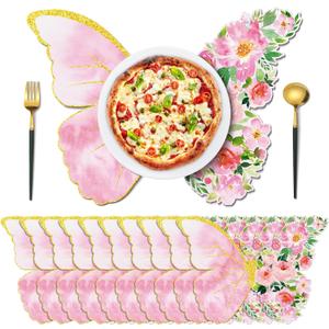 Roshtia 100 Pcs Butterfly Paper Placemats Disposable Floral Placemats 14 x 10 Inch Pink Gold Butterfly Flower Table Place Mat for Spring Summer Wedding Bridal Pink Rose Kitchen Dining Birthday Party