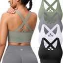 Evercute Sports Bra for Women Padded Medium Support Criss Cross Strappy Bras Seamless High Impact Yoga Exercise Athletic Bras L
