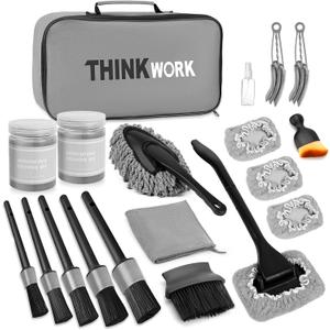 THINKWORK Windshield Cleaner Tool, Car Interior Cleaning Kit, Car Detailing Kit Interior Cleaner with10Pcs Detailing Brush Set, Gray Auto Detailing Supplies & Accessories