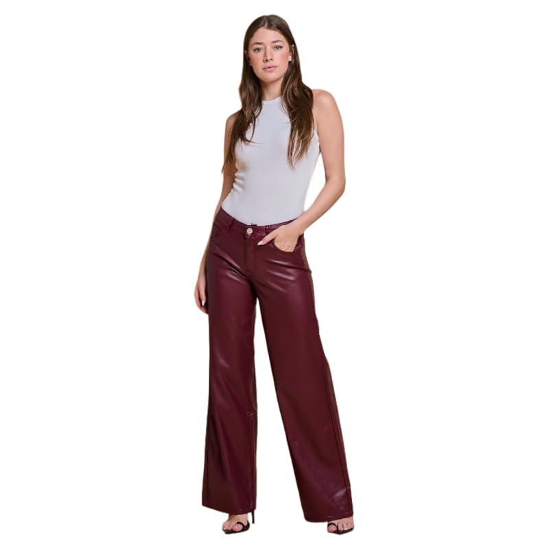 LOVER BRAND FASHION Women's High Waisted Super Stretch Faux Leather Wide Leg Pants Multiple Colors for Trendy Looks Jeans, L
