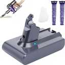 Lasica V6 Replacement Battery w/2 Filters, Compatible with Dyson V6 SV03 SV04 SV05 SV06 SV07 SV09 DC58 DC59 DC61 DC62 DC72 DC74 V6Animal, V6Absolute, V6Motorhead, V6Slim, V6 Vacuum Replacement Battery