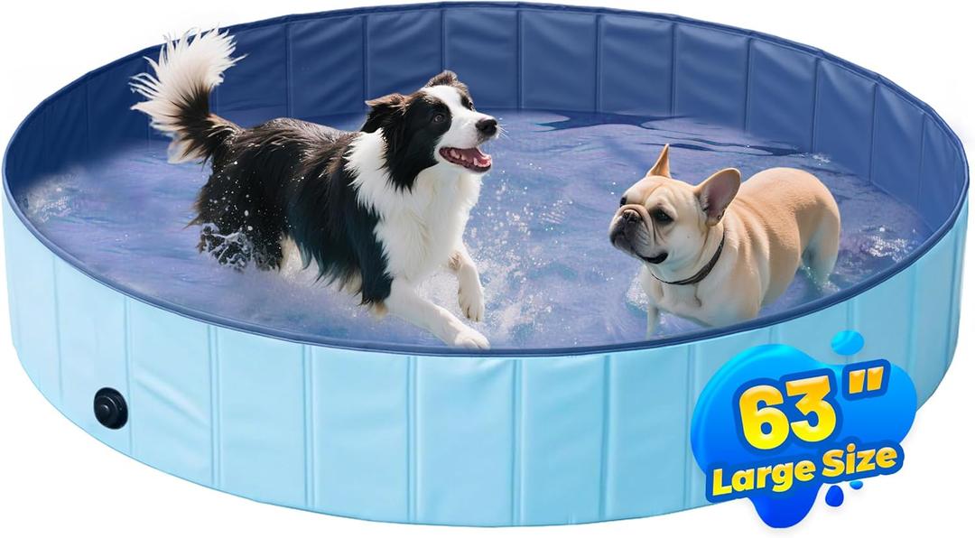 PatiencET Foldable Dog Pool, 63'' Portable Dog Swimming Pool with Quick Drain Valve, Pet Puppy Bathing Tub for Indoor Outdoor