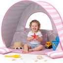 Baby Beach Tent, Pop Up UPF 50+ Sun Shelter | Silver-coated UPF 50+ sun shelter with instant pop-up design for beach, park and backyard use, Pink, 35" x 26" x 26"