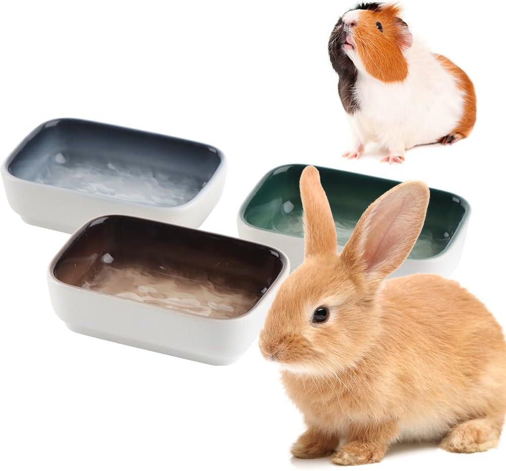3 Pack Hamster Ceramic Bowl Small Animals Anti-Turning Food Water Bowl for Rabbit Sugar Glider Hamster Guinea Pig Hedgehog Squirrel ((Blue, Green and Brown)