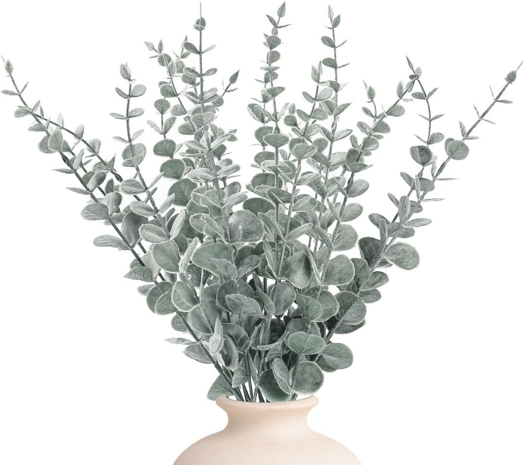 18pcs Artificial Eucalyptus Stems, Fake Greenery Leaves for Floral Arrangements, Home Office, Wedding Centerpiece, Christmas Party Decor