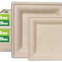 GreenWorks 6 inch Heavy-duty Compostable Plates, 50 Count Bagasse and Bamboo Fiber Disposable Paper Plates