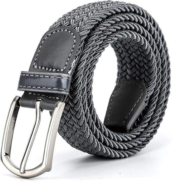 Braided Canvas Woven Elastic Stretch Belts for Men/Women/Junior with Multicolored (Medium/32"-34" Waist, Grey)
