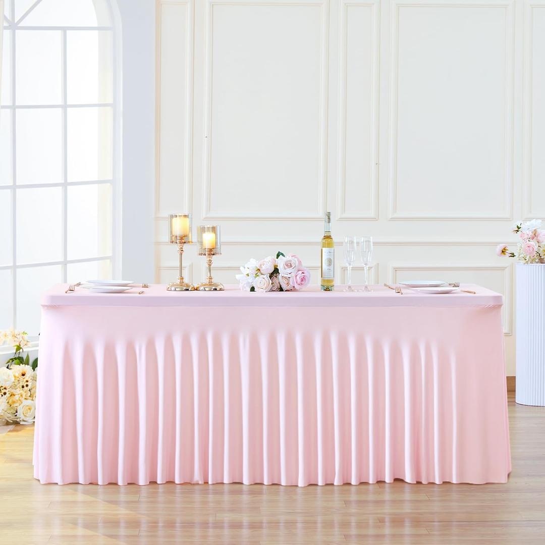 Besutolife 6ft Pink Tablecloth for Rectangle Table Spandex Tutu Table Skirt for Parties Wedding Baby Shower (72" x 30" (Rectangular))