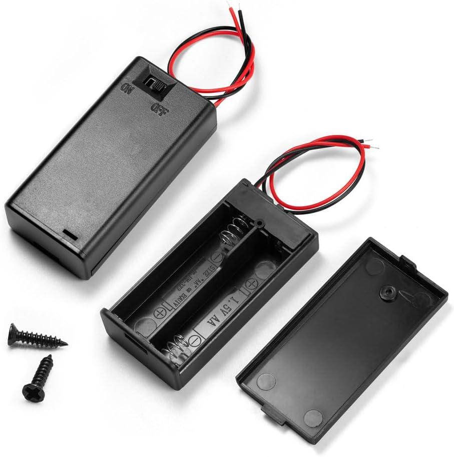 (Pack of 2 2 AA Battery Holder with Switch, 2X 1.5V AA Battery Holder Case with Wire Leads and ON/Off Switch
