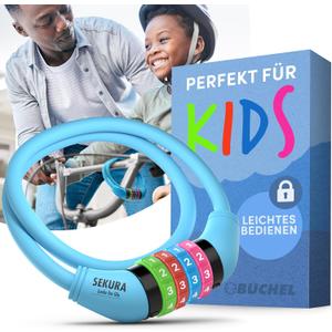 Bike Locks Cable for Kids - Colorful & Keyless - Secure Your Child's Bike - Easy-to-Use Bicycle Accessory, High Security 5 Digit Resettable Combination Coiling Bicycle Lock, Anti Theft (Blue)