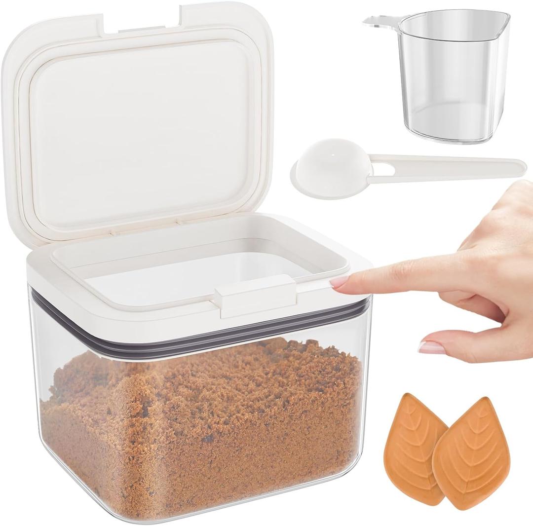 Brown Sugar Container Airtight, 1.3Qt(42Oz/1.2L) Brown Sugar Keeper Storage Container with Spoon, Clear Food Saver Jar for kitchen