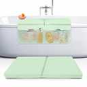 Memory Foam Bath Kneeler and Elbow Rest Pad Set, 2-Inch Thick, Water-Resistant Mat  Baby Bath Time Essentials Cushion and Bath Kneeling Pad for Bathing Baby with Bathtub Toy Organizer (Mint Green)