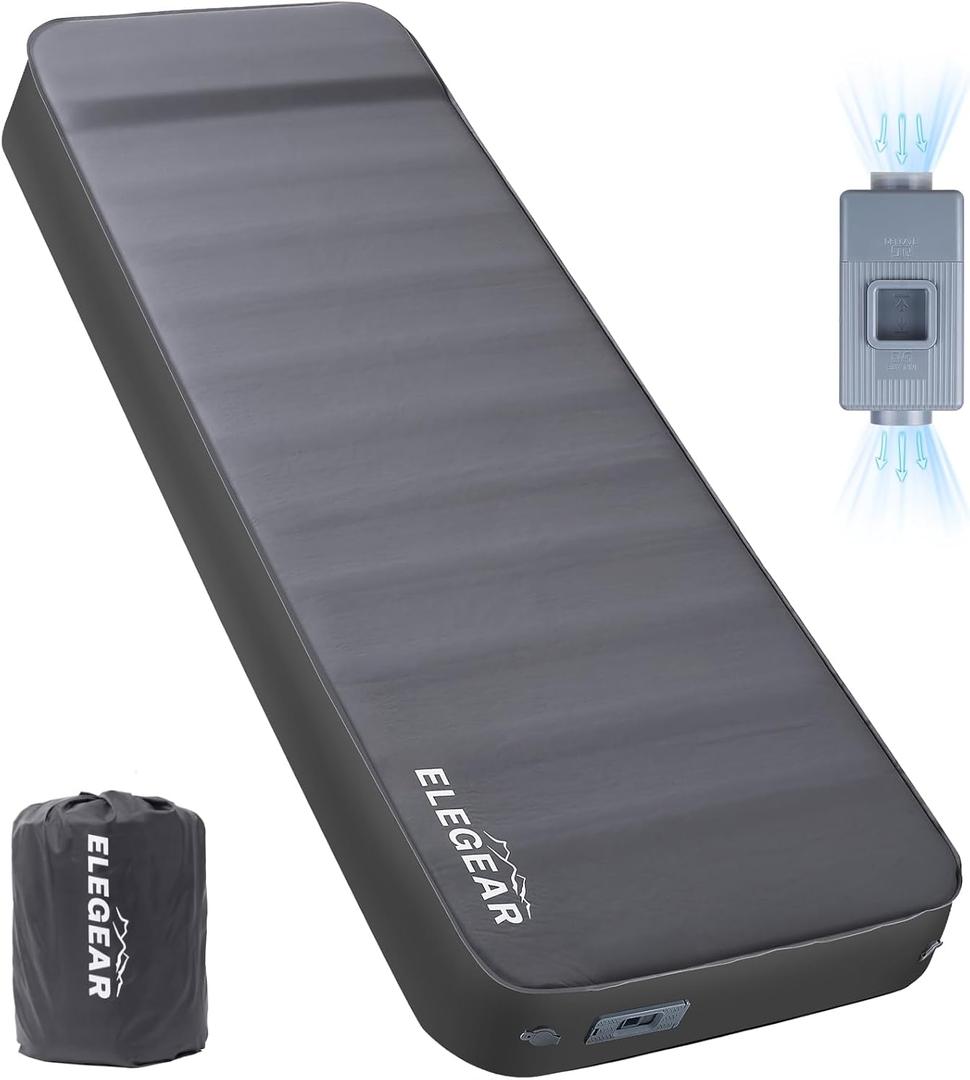 Elegear Air & Foam Self Inflating Sleeping Pad 4" Built-in Electric Pump, Single