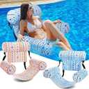 Blueweenly 2 Pack Inflatable Pool Float for Adult Adjustable Hammock Float Chair Fabric Pool Lounge Chairs Blow up Water Chairs Rafts for Summer Swimming Party Fun(Blue, Orange, Bohemia)