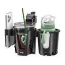 KDD Stroller Cup Holder with Phone Holder, 3-in-1 Removable Bottle Holder, 360 Degrees Rotation Drink Holder for Wheelchair, Stroller, Bike, Walker, Scooter, Bicycle, Uppababy, Bugaboo, Britax (Black)