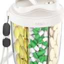 Large Pill Dispenser to Store 7 Various Supplements - Pill Organizer & Supplement Organizer for Travel, Anti-Mixing Design, with Strap & 20 Sticky Labels Off-White