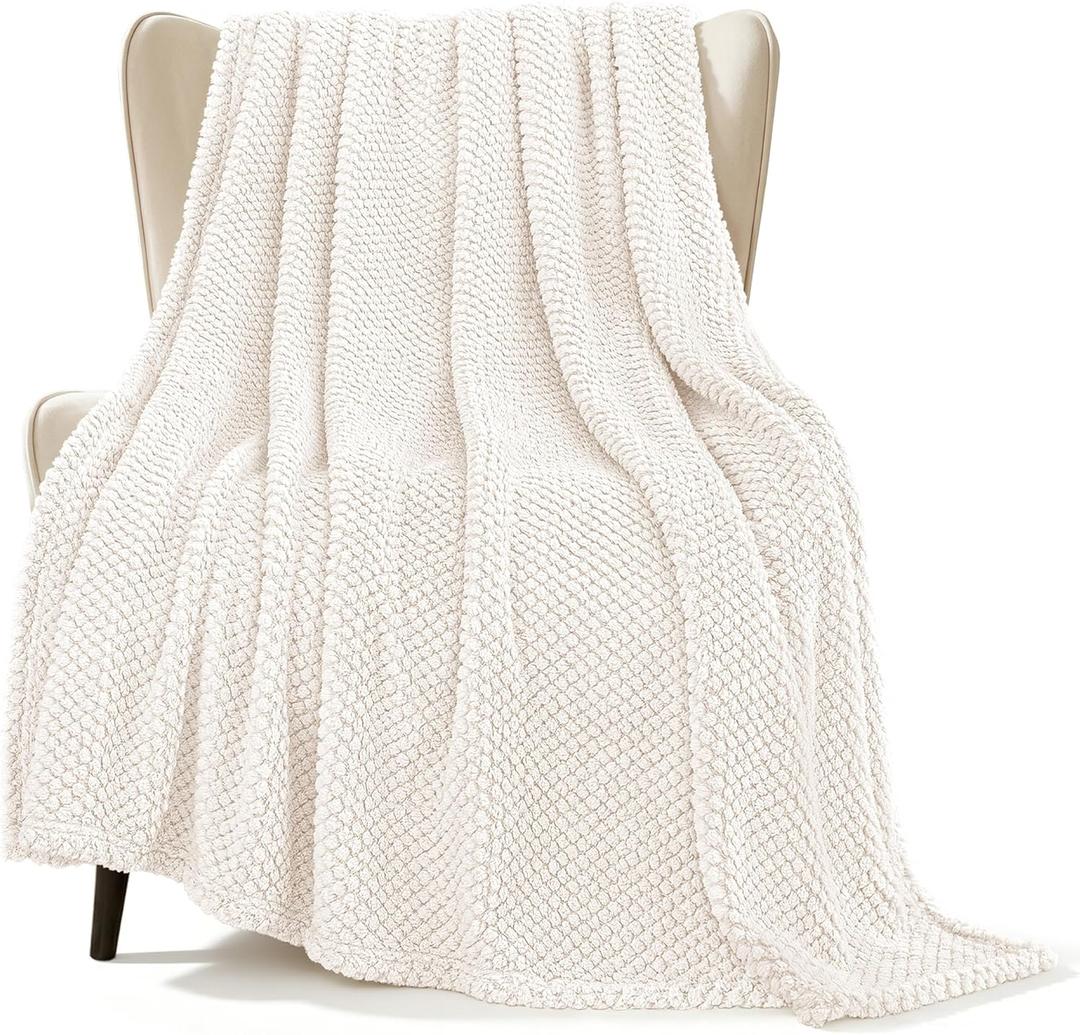 Whale Flotilla Extra Large Fuzzy Fleece Throw Blanket for Couch, 50x70 Inch Fluffy Warm Soft Jacquard Blankets for All Season, Lightweight and Cozy, Ivory