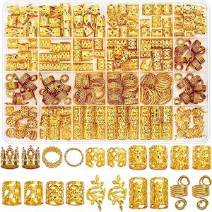 Lucomb 220 Pcs Gold Hair Jewelry for Braids, Loc Jewelry for Hair Dreadlock, Loc Charms for Women, Metal Gold Braids Rings Cuffs Clips for Dreadlock Accessories Clip Braids Extensions Decorations