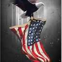 Large Wall Art for Living Room - American Flag with Bald Eagle Wall Art Patriotic Pictures Wall Decor US Flag Canvas Print Military Painting Modern Artwork Framed for Home Office Decoration, 28x44 in