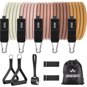 WHATAFIT Resistance Bands, Exercise BandsResistance Bands for Working Out, Work Out Bands with Handles for Men and Women Fitness, Strength Training Home Gym Equipment (Gradient Coffee)