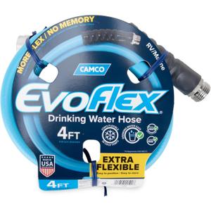 Camco EVOFlex 4-Ft RV Drinking Water Hose - Features Extra Flexible Design w/Stainless Steel Strain Relief Ends - Lead-Free, BPA-Free and Phthalate-Free - 5/8 ID (22590)