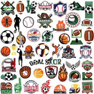 Tigeen 48 Pcs Sports Iron on Patches Soccer Football Baseball Basketball Embroidery Applique Patches for Hats Clothes Jackets Jeans Dress Backpacks Bags Accessory(Sports)