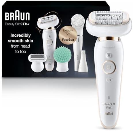 Braun Epilator Silk-épil 9 Flex 9-300 Beauty Set, Facial Hair Removal for Women, Hair Removal Device, Shaver & Trimmer, Cordless, Rechargeable, Wet & Dry, FaceSpa