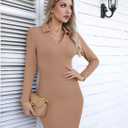 Valiamcep Women's Dress Long Sleeve V Neck Collared Ribbed Knit Bodycon Mini Pencil Dresses (M)