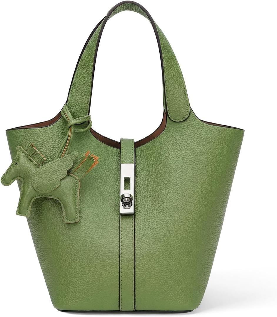 Tote Bag for Women Vegan Leather Bucket Purse for Women Top Handle Handbag Shoulder Bag with Detachable Small Purse (A16-1 Green)