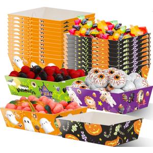 WorldBazaar Halloween Paper Food Trays 60PCS Halloween Serving Trays Disposable Treat Snack Holder Trays Decorations Trick or Treat Party Supplies