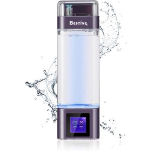 Portable Hydrogen Water Bottle Deluxe Version, Up to 9000ppb Concentration, Upgrade Smart Touchscreen Control SPE Hydrogen Generator with LED Display Hydrogen Water Machine 350ml Purple
