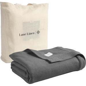 LANE LINEN Cotton Blanket Queen Size 90"x90"  Soft, Cooling Blanket for Hot Sleepers, Lightweight Summer & Warm Winter Use  Oversized Herringbone Weave  Grey (Queen / Full)