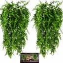 HERCOCCI 2 Pack Reptile Plants, Terrarium Hanging Plants Vines Artificial Leaves Habitat Decorations with Suction Cup for Bearded Dragon Hermit Crab Lizard Snake Geckos Chameleon
