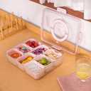 Patent Design Ribbed Snackle Box Container Divided Serving Tray with Lid and Handle -Charcuterie Container Portable Storage Organizer for Candy, Fruit, Beach, Picnics1 pcs, Pink