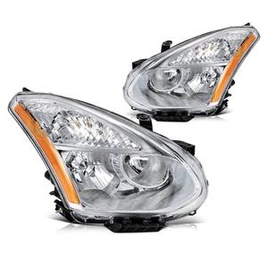 Headlights Assembly Compatible With 2008-2013 Nissan Rogue, 2014-2015 Nissan Rogue Select Chrome Housing Amber Reflector, Halogen Model Replacement head lamp assembly set