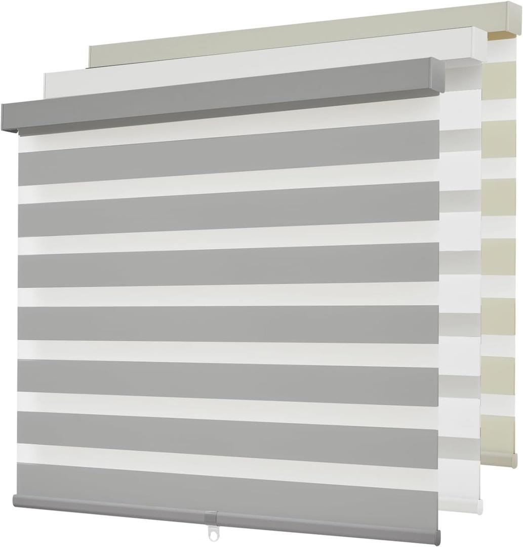 Cordless Zebra Blinds for Windows,Free-Stop Roller Zebra Shades,Light Filtering Blinds for Indoor Windows with Upgraded Cassette,Pull Down Privacy Window Shades for Home (35" W x 72" H, Grey)