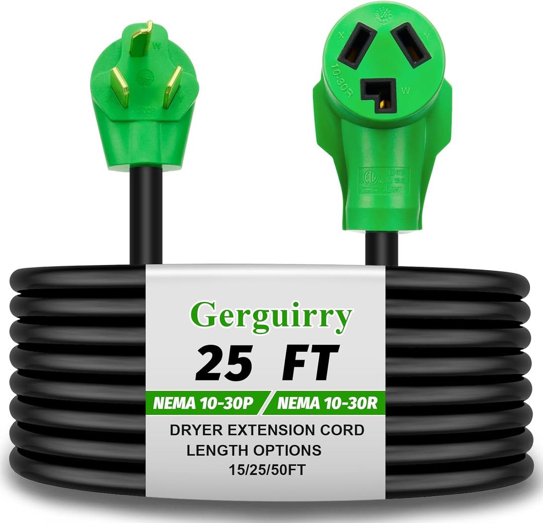 Gerguirry 3 Prong 25 Feet Dryer Extension Cord, 30 Amp NEMA 10-30P to 10-30R Heavy Duty Cord, Use for Dryer Power Extension and Level 2 EV Charging, 125V/250V 7500W 10-AWG Gauge, UL Listed