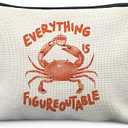 Everything Is Figureoutable Inspirational Crab Beach Makeup Bag, Inspirational Gifts Cosmetic Bags for Women, Positive Affirmations Makeup Pouch, Motivational Crab Gifts Zipper Pouch