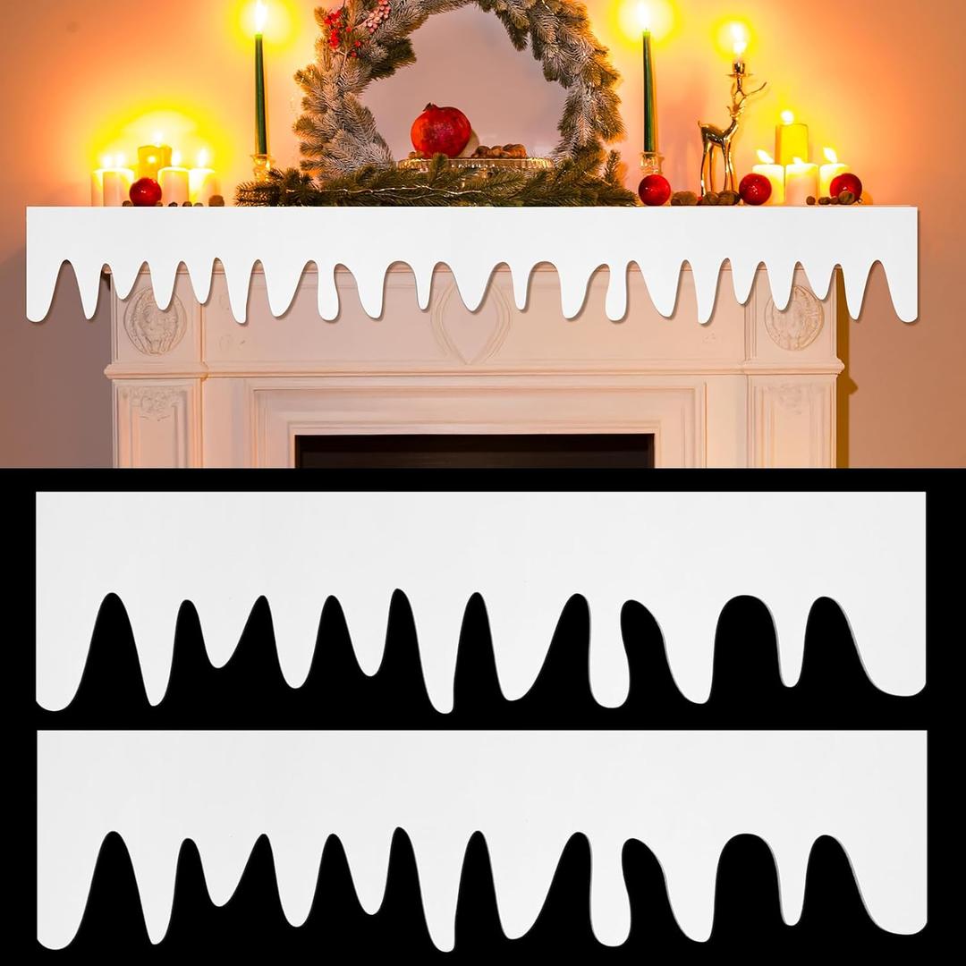 8 Pack Christmas Fake Snow Wood Trim Icicle Artificial Faux Snow Realistic Decor for Fireplace Mantle Cover, Christmas Village, Window, Door, Table, Xmas Winter Holiday Indoor Decor 15.75 x 2.36 Inch (White)