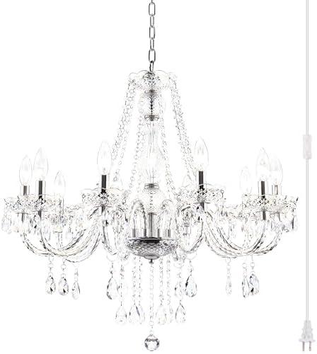 PAPAYA Plug in Crystal Chandeliers Clear Chandelier 25 * 27.5in 10-Light Modern Pendant Ceiling Lighting Fixture with Acrylic Crystals & Beads for Girls Room,Living Room,Kitchen Island,Entryway.