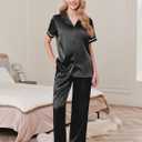 Ekouaer Women's Silk Pajamas Set Short Sleeve Satin Pjs 2 Piece Soft Loungewear with Pants Button Down Sleepwear,Black,XXL (Black, XXL)
