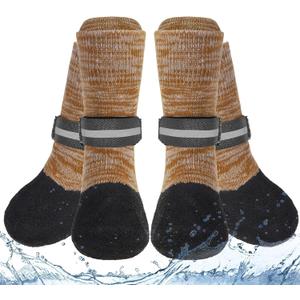 EXPAWLORER Anti Slip Dog Socks to Prevent Licking Paws, Shoes for Winter Snow, Boots & Paw Protectors with Grippers, Waterproof Booties for Hardwood Floors for  Dogs, Khaki, L